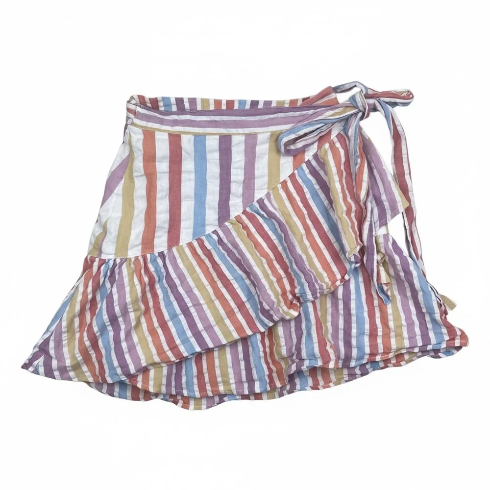 Roller Rabbit Striped Ruffle Wrap Mini Skirt 100% Cotton Boho Small